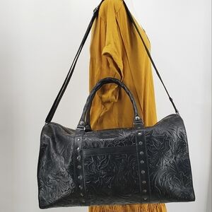 NWOT Patricia Nash Milano Weekend Travel Designs Duffle Bag black tooled leather